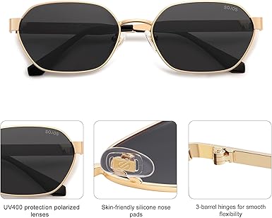 Trendy Polarized Hexagon Sunglasses for Women Men, UV400 Retro Rectangle Shades
