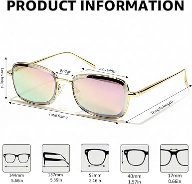 Trendy Rectangle Sunglasses for Women | Non-polarized Metal Frame Sun glasses | Chic Elegant UV400 Protection Eyewear