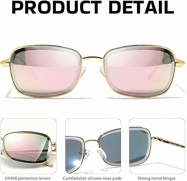 Trendy Rectangle Sunglasses for Women | Non-polarized Metal Frame Sun glasses | Chic Elegant UV400 Protection Eyewear