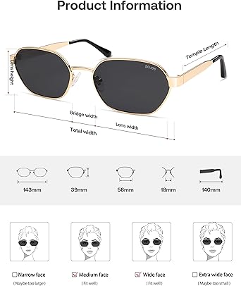 Trendy Polarized Hexagon Sunglasses for Women Men, UV400 Retro Rectangle Shades