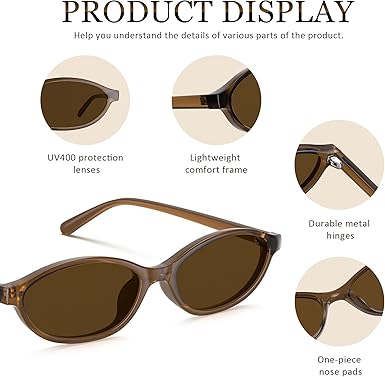 Sunglasses Womens Retro Oval Sunglasses for Women - Cat Eye 90s Glasses Y2K UV400 Lightweight Narrow Shades