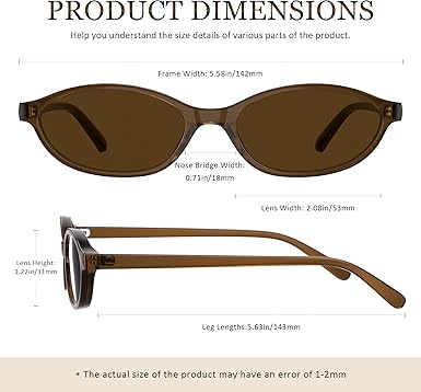 Sunglasses Womens Retro Oval Sunglasses for Women - Cat Eye 90s Glasses Y2K UV400 Lightweight Narrow Shades
