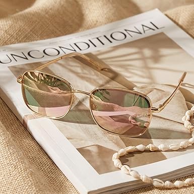 Trendy Rectangle Sunglasses for Women | Non-polarized Metal Frame Sun glasses | Chic Elegant UV400 Protection Eyewear