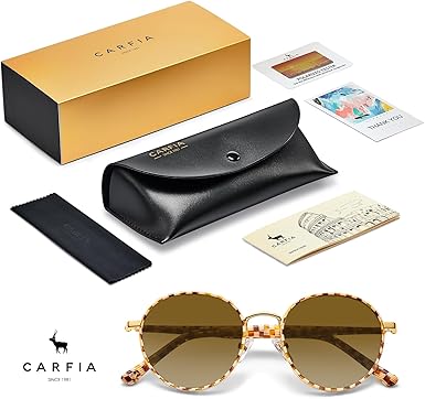Retro Round Polarized Sunglasses for Women UV Protection Acetate Arms Metal Frame Driving Glasses